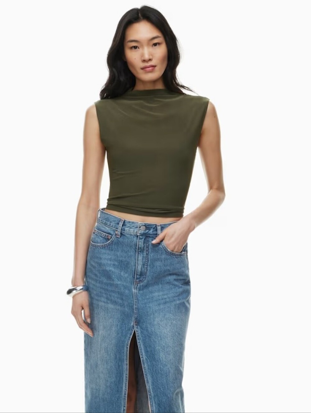 Aritzia Wilfred Smooth Matter Botanist Olive Green Mock Neck Sleeveless Tank 2XS